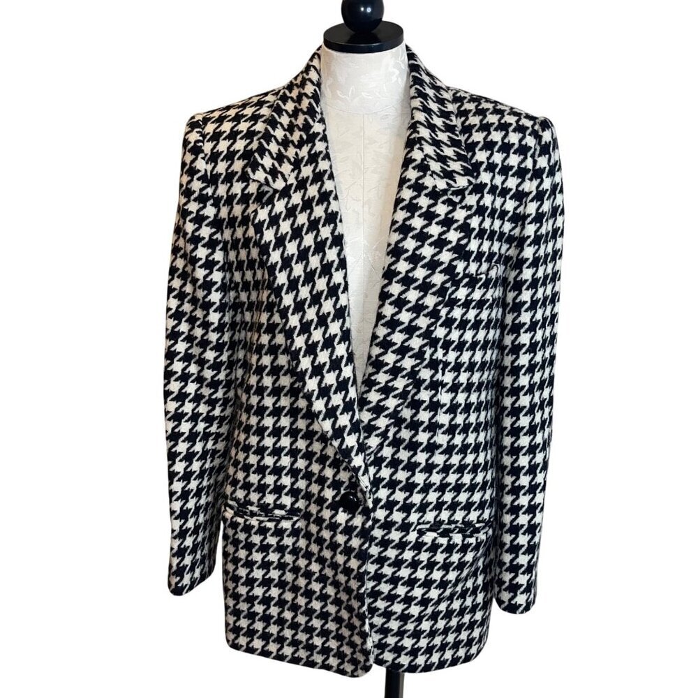 Giorgio di Sant Angelo Vintage Womens Jacket Size L Black Houndstooth Pure Wool